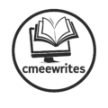 Official CMeewrites logo featuring an open book and bold typeface for author Christopher Mee